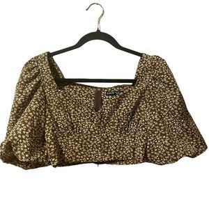 Shein Womens Size XS Brown Floral Print Off Shoulder Crop Top
